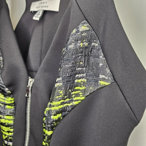 Women's Jaquard Zip Front Black Green A-Line Mini Formal New Years Dress Size 2 - Picture 5 of 11